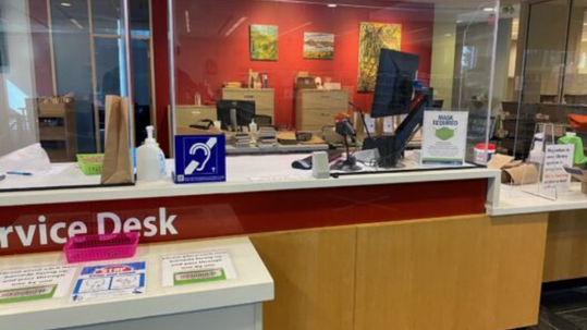 Library service desk with counter hearing loop