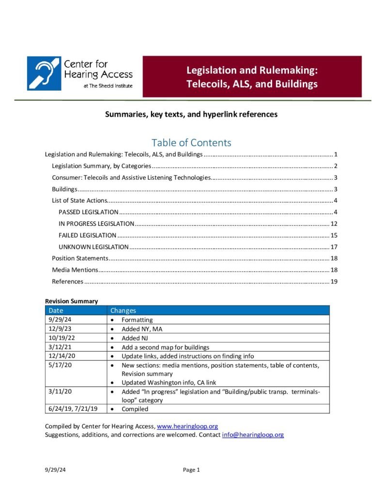 Legislation and Rulemaking: Telecoils, ALS, and Buildings (CHA, 2023)