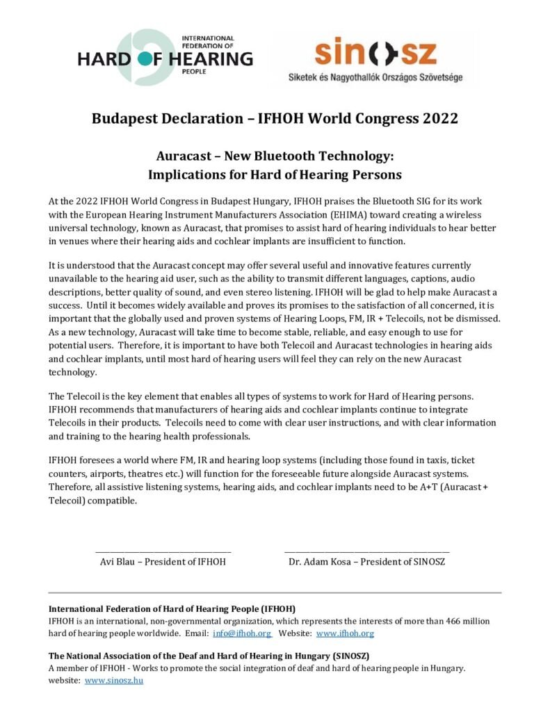 2022 Budapest Declaration (IFHOH)